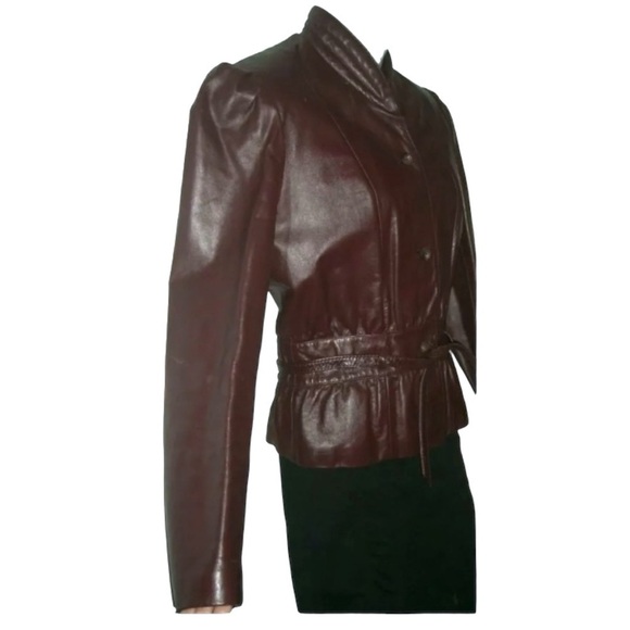 Vintage 80's Wilsons Oxblood Leather Jacket Crop Trench Retro Goth ALT egirl Spy - Picture 4 of 16